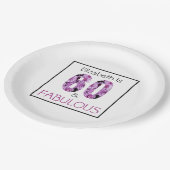 60e verjaardag Zestig en Paarse Floral van Fabulou Papieren Bordje (Gekanteld)