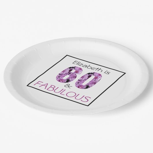 60e verjaardag Zestig en Paarse Floral van Fabulou Papieren Bordje (Gekanteld)