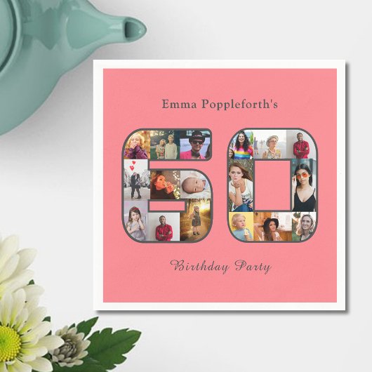 60e verjaardag Zestig foto collage Blush Roze Servet