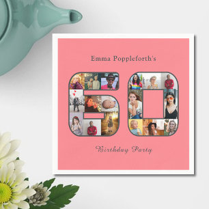 60e verjaardag Zestig foto collage Blush Roze Servet