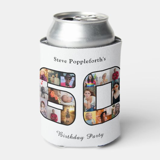 60e verjaardag Zestig foto collage wit Blikjeskoeler (Blikje Voorkant)
