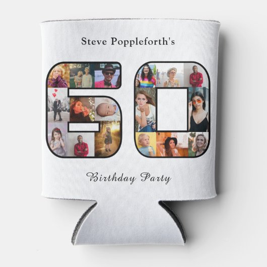 60e verjaardag Zestig foto collage wit Blikjeskoeler (Voorkant)