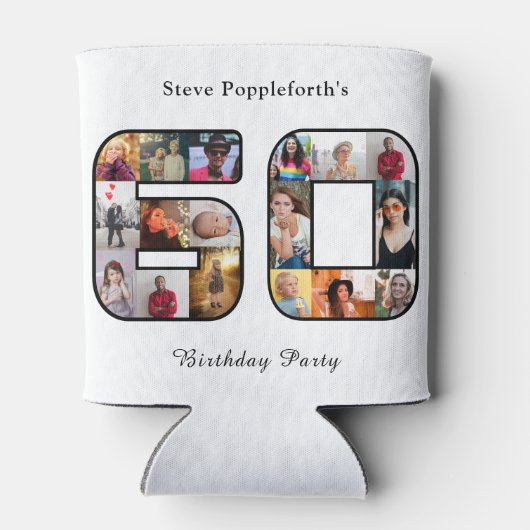 60e verjaardag Zestig foto collage wit Blikjeskoeler (Achterkant)