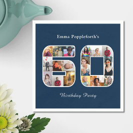 60e verjaardag Zestig fotocollage donkerblauw Servet