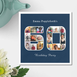60e verjaardag Zestig fotocollage donkerblauw Servet
