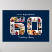 60e verjaardag Zestig fotocollage marineblauw Poster (Voorkant)