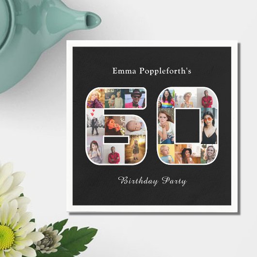 60e verjaardag Zestig fotocollage zwart wit Servet