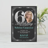 60e verjaardag Zilver en Zwart Uitnodiging (Staand voorkant)