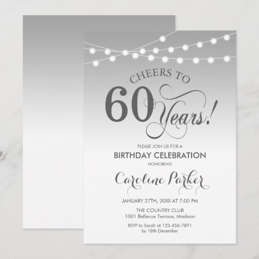 60e verjaardag - Zilver Wit Kaart (Voorkant / Achterkant)