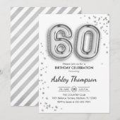 60e verjaardag - Zilveren Ballonnen Kaart (Voorkant / Achterkant)