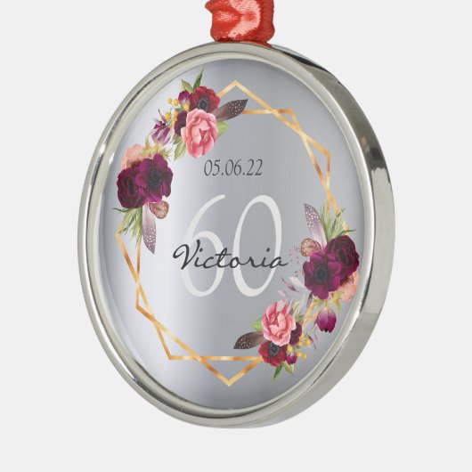 60e verjaardag zilveren bloemen geometrische borde metalen ornament (Links)
