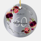 60e verjaardag zilveren floralen geometrische burg keramisch ornament (Achterkant)