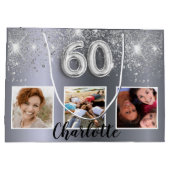 60e verjaardag zilveren glitter foto groot cadeauzakje (Achterkant)