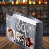 60e verjaardag zilveren glitter foto groot cadeauzakje