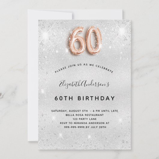 60e verjaardag zilveren gouden glitter kaart (Voorkant)