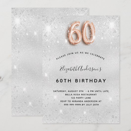 60e verjaardag zilveren gouden glitter kaart (Voorkant / Achterkant)