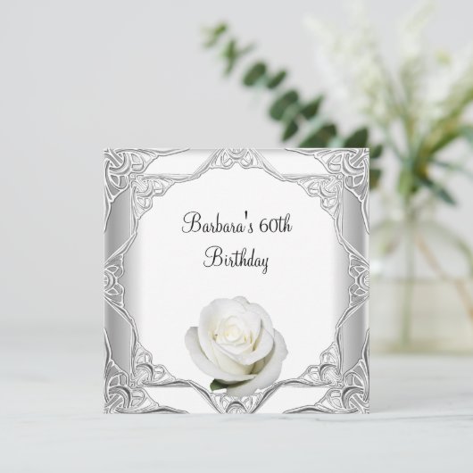 60e verjaardag Zilveren kant White Rose 2 Kaart (Staand voorkant)