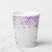 60e verjaardag zilveren paarse glitter naam papieren bekers (Rechts)