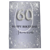 60e verjaardag zilverglitterstofmonogram medium cadeauzakje (Voorkant)