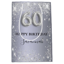 60e verjaardag zilverglitterstofmonogram medium cadeauzakje