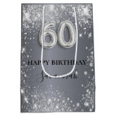 60e verjaardag zilverglitterstofmonogram medium cadeauzakje (Achterkant)