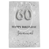 60e verjaardag zilverglitterstofmonogram medium cadeauzakje (Voorkant)