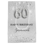 60e verjaardag zilverglitterstofmonogram medium cadeauzakje (Achterkant)