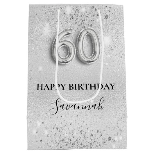 60e verjaardag zilverglitterstofmonogram medium cadeauzakje (Achterkant)