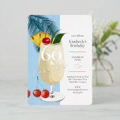 60e verjaardag Zomer Blue Cocktail Party Folie Uitnodiging (Staand Voorkant)