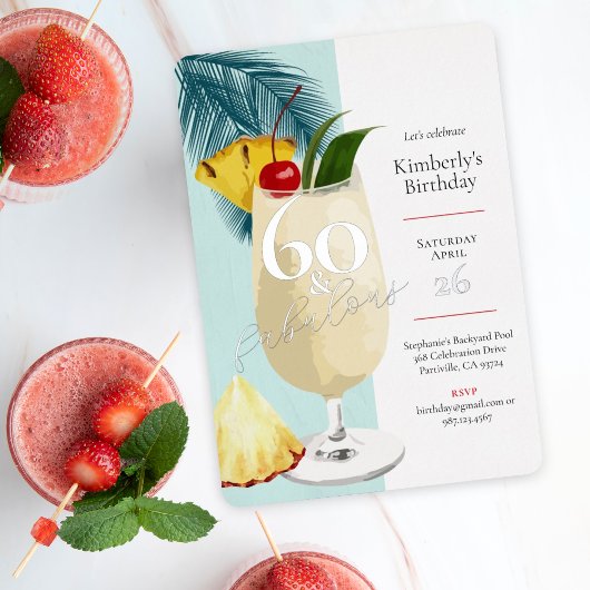 60e verjaardag Zomer Groene Cocktail Party Folie Uitnodiging