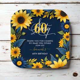 60e verjaardag zonnebloem dank u papieren bordje