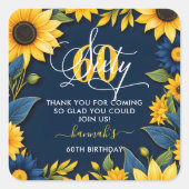 60e verjaardag zonnebloem dank u vierkante sticker (Voorkant)