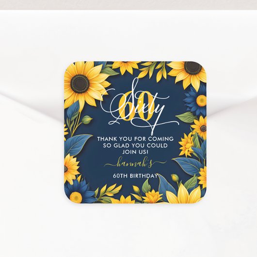 60e verjaardag zonnebloem dank u vierkante sticker