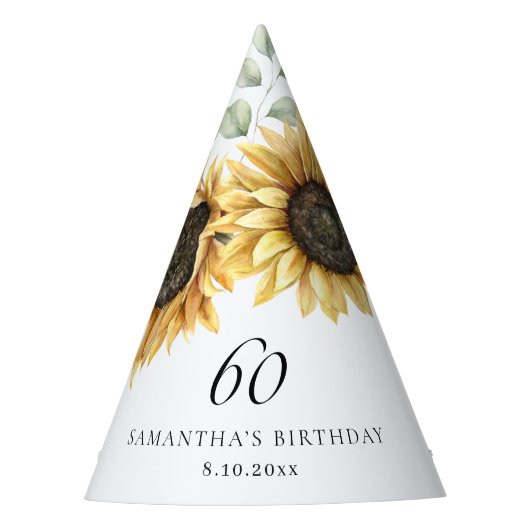 60e verjaardag Zonnebloem Eucalyptus Party Feesthoedjes (Voorkant)