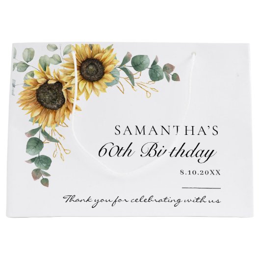 60e verjaardag Zonnebloem Eucalyptus Party Groot Cadeauzakje (Voorkant)