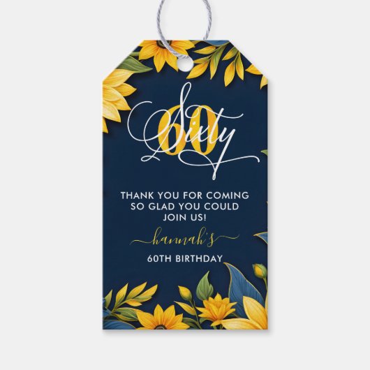60e verjaardag Zonnebloem Rustiek Cadeaulabel (Voorkant)