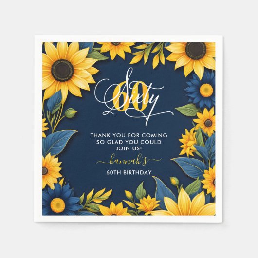60e verjaardag Zonnebloem Rustiek Servet (Voorkant)