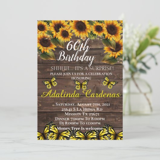 60e verjaardag Zonnebloem Uitnodiging (Staand voorkant)