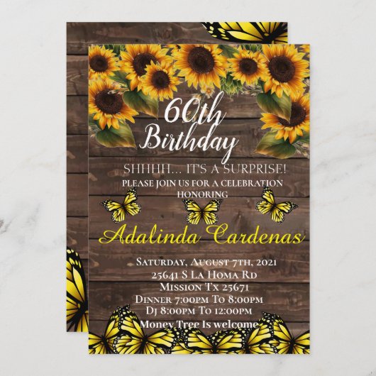 60e verjaardag Zonnebloem Uitnodiging (Voorkant / Achterkant)