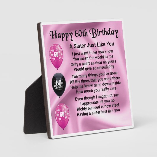 60e verjaardag Zuster Poem Plaque Fotoplaat (Voorkant)