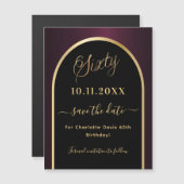 60e verjaardag zwart bordeauxrood Save the Date-ma (Voorkant / Achterkant)