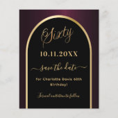 60e verjaardag zwart Bourgondië Budget Opslaan van Flyer (Voorkant)