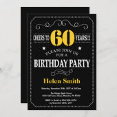 60e verjaardag zwart en geel schoolbord kaart (Voorkant / Achterkant)