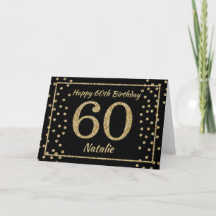 60e Verjaardag Zwart en Goud Glitter Confetti Kaar Kaart