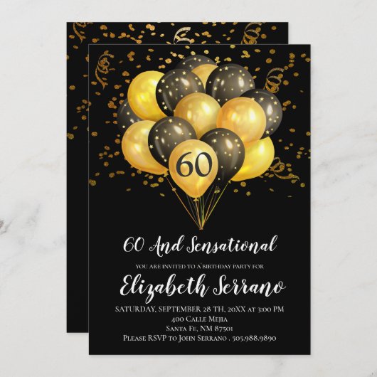 60e verjaardag zwart en goud kaart (Voorkant / Achterkant)