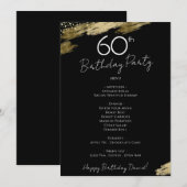 60e verjaardag Zwart en Goud Menu Uitnodiging (Voorkant / Achterkant)