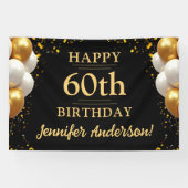 60e verjaardag zwart en goud spandoek (Horizontaal)
