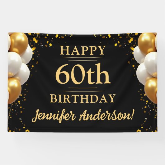 60e verjaardag zwart en goud spandoek (Horizontaal)