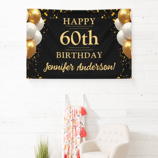 60e verjaardag zwart en goud spandoek (Insitu)