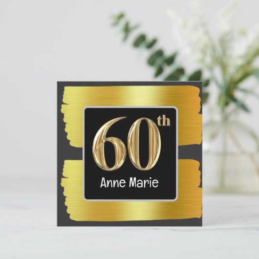 60e verjaardag zwart en goud thema kaart (Staand voorkant)